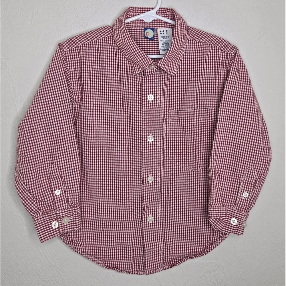 Vintage Boys Size‎ 4 Gymboree Year 2000 Red White Checkered Button Shirt Cotton